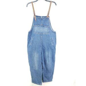 Hipster Row Womens XL Cropped Denim Overalls With Adjustable Buckle Straps